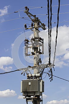 Concreet pole electrical pole with power lines