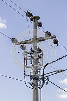 Concreet pole electrical pole with power lines 2