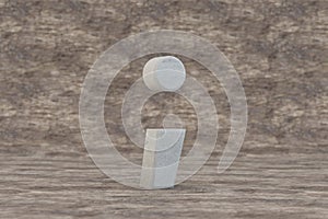 Concrete 3d semicolon symbol. Hard stone sign on wooden background. 3d rendered font character.