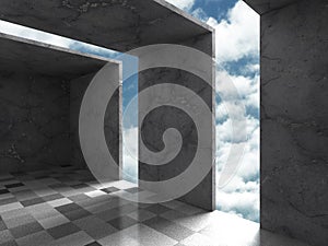 Concrete architecture background. Abstract Building modern design. Cloudy sky
