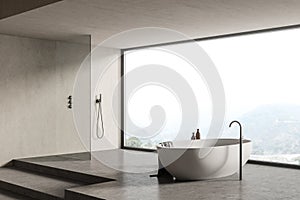Concrete bathroom corner with tub and shower