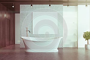 Concrete bathroom, elegant tub and poster toned