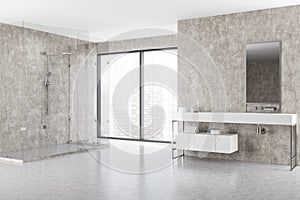 Concrete bathroom, sink and shower