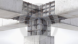Concrete beam and column structure with exposed steel reinforcement bars