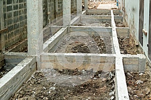 Concrete Beam and Concrete Post on the Construction Work Site