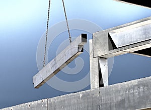 Concrete beam on crane cables in the sky