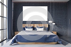 Concrete bedroom interior with poster