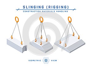 Concrete block slinging, vector in isometric style photo
