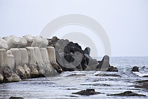 Concrete block tetrapod for breakwater and wave water dissipating prevent erosion at fishery fishing jetty in east japan sea and