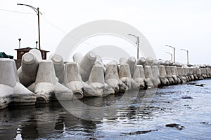 Concrete block tetrapod for breakwater and wave water dissipating prevent erosion at fishery fishing jetty in east japan sea and