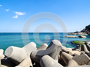 Concrete blocks on beach in Sokcho city photo