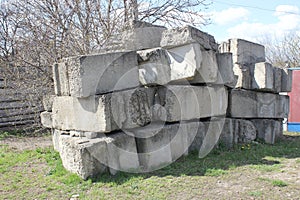 Concrete blocks located on soil