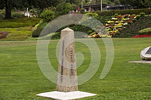 Concrete boundary post. International boundary. US-Canadian border. Blaine, USA