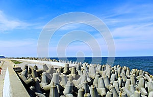 Concrete breakwater at the Baltic Sea in Wladyslawowo.