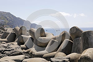 Concrete breakwater on the coast near Funchal, Madeira