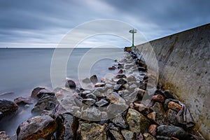 Breakwater covered with lighthouse, Jastarnia, Baltic Sea, Poland