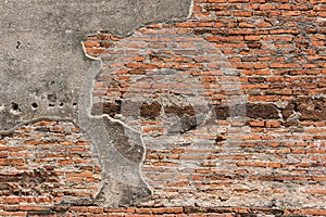 Concrete and brick wall of ancient remains.