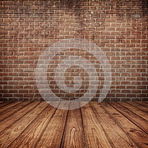 Concrete brick walls and wood floor for text and background photo