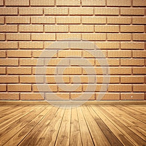 Concrete brick walls and wood floor for text and background