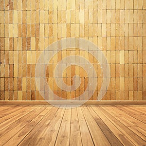 Concrete brick walls and wood floor for text and background