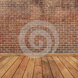 Concrete brick walls and wood floor for text and background.