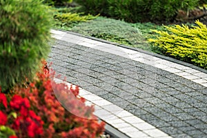 Concrete Bricks Path Inside the Beautiful Back Yard Garden