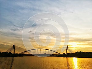 Concrete bridge captured during sunset