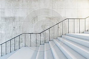 Concrete bright stairs with empty dirty place on the wall. Road to success and challenge concept, 3d rendering