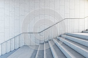 Concrete bright stairs with empty place on the wall. Road to success and challenge concept, 3d rendering