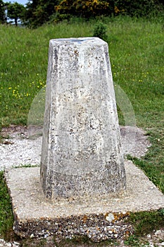 A concrete British Ordnance Survey triangulation point, or Trig Point