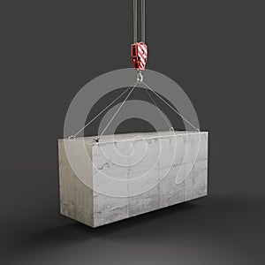 Concrete building block and crane hook