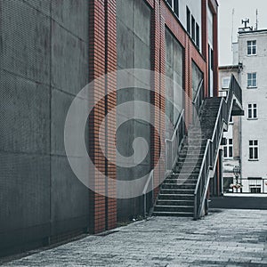 concrete building with external stairs