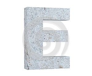 Concrete Capital Letter - E isolated on white background. 3D render Illustration.