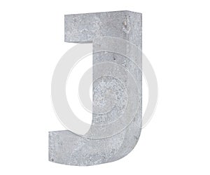 Concrete Capital Letter - J isolated on white background. 3D render Illustration.