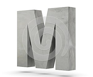 Concrete Capital Letter - M isolated on white background. 3D render Illustration