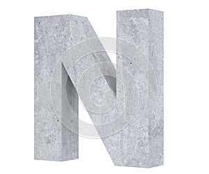 Concrete Capital Letter - N isolated on white background. 3D render Illustration.