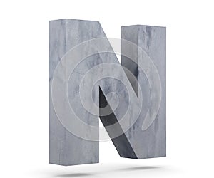 Concrete Capital Letter - N isolated on white background. 3D render Illustration