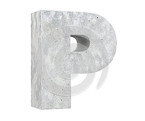 Concrete Capital Letter - P isolated on white background. 3D render Illustration