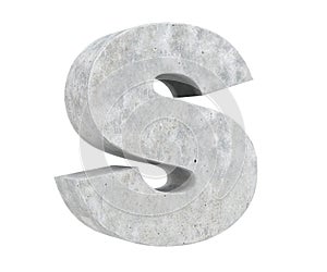 Concrete Capital Letter - S isolated on white background. 3D render Illustration