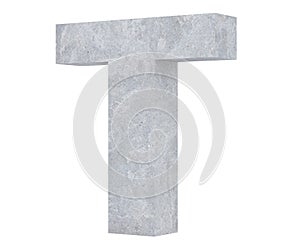 Concrete Capital Letter - T isolated on white background. 3D render Illustration.