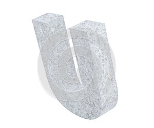 Concrete Capital Letter - U isolated on white background. 3D render Illustration