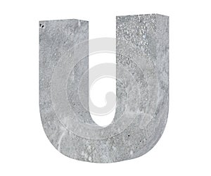 Concrete Capital Letter - U isolated on white background. 3D render Illustration