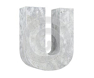 Concrete Capital Letter - U isolated on white background. 3D render Illustration