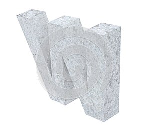 Concrete Capital Letter - W isolated on white background. 3D render Illustration