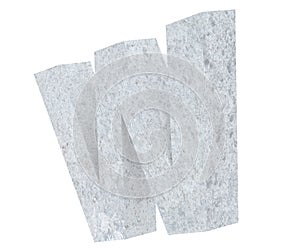 Concrete Capital Letter - W isolated on white background. 3D render Illustration