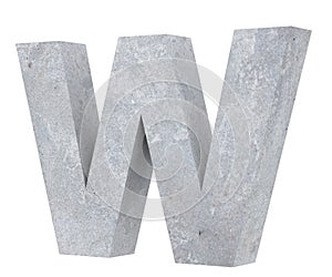 Concrete Capital Letter - W isolated on white background. 3D render Illustration.