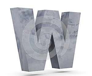 Concrete Capital Letter - W isolated on white background. 3D render Illustration