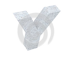 Concrete Capital Letter - Y isolated on white background. 3D render Illustration