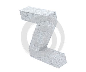 Concrete Capital Letter - Z isolated on white background. 3D render Illustration