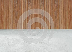 Concrete cement floor with wood wall. Texture Background